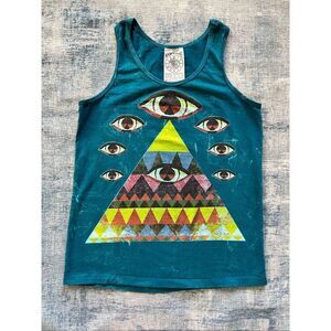 No Time Teal Tie Dye All Seeing Eye Pyramid Tank Top Women's Medium
